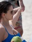 Alessandra Ambrosio in Blue Bikini on the Beach in Florianopolis