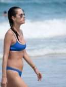 Alessandra Ambrosio in Blue Bikini on the Beach in Florianopolis