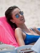 Alessandra Ambrosio in Blue Bikini on the Beach in Florianopolis