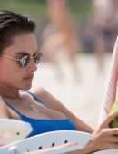 Alessandra Ambrosio in Blue Bikini on the Beach in Florianopolis