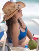 Alessandra Ambrosio in Blue Bikini on the Beach in Florianopolis