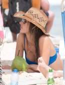 Alessandra Ambrosio in Blue Bikini on the Beach in Florianopolis