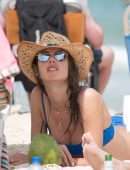 Alessandra Ambrosio in Blue Bikini on the Beach in Florianopolis
