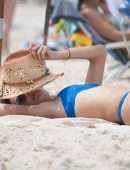 Alessandra Ambrosio in Blue Bikini on the Beach in Florianopolis