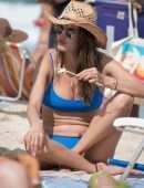 Alessandra Ambrosio in Blue Bikini on the Beach in Florianopolis