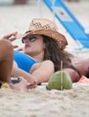 Alessandra Ambrosio in Blue Bikini on the Beach in Florianopolis