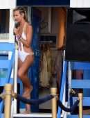 Lady Victoria Hervey in White Swimsuit on a Beach in Barbados