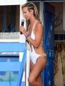 Lady Victoria Hervey in White Swimsuit on a Beach in Barbados
