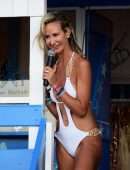 Lady Victoria Hervey in White Swimsuit on a Beach in Barbados