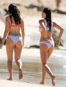Lottie Moss and Emily Blackwell in Bikini on the Beach in Barbados