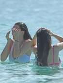 Lottie Moss and Emily Blackwell in Bikini on the Beach in Barbados