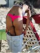 Maya Jama in Thong Bikini on the Beach in Barbados