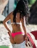 Maya Jama in Thong Bikini on the Beach in Barbados