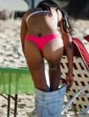 Maya Jama in Thong Bikini on the Beach in Barbados