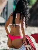 Maya Jama in Thong Bikini on the Beach in Barbados