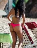 Maya Jama in Thong Bikini on the Beach in Barbados