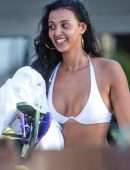 Maya Jama in Thong Bikini on the Beach in Barbados
