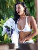 Maya Jama in Thong Bikini on the Beach in Barbados