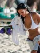 Maya Jama in Thong Bikini on the Beach in Barbados