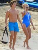 Pixie Lott in Swimsuit on the Beach in Barbados