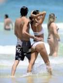 Alessandra Ambrosio in White Bikini at Beach in Florianopolis