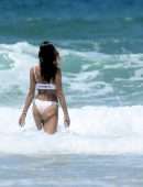 Alessandra Ambrosio in White Bikini at Beach in Florianopolis