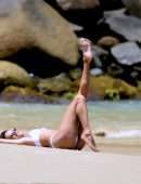 Alessandra Ambrosio in White Bikini at Beach in Florianopolis