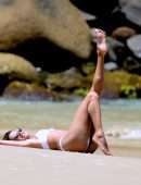 Alessandra Ambrosio in White Bikini at Beach in Florianopolis