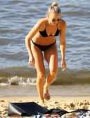 Anna Heinrich in Black Bikini at the Beach in Sydney