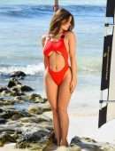 Demi Rose Mawby Booty in Red Swimsuit Photoshoot in Tulum