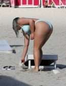 Iskra Lawrence in Blue Bikini on the Beach in Miami