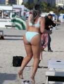 Iskra Lawrence in Blue Bikini on the Beach in Miami