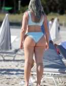 Iskra Lawrence in Blue Bikini on the Beach in Miami