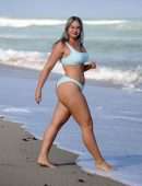 Iskra Lawrence in Blue Bikini on the Beach in Miami