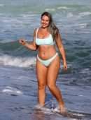 Iskra Lawrence in Blue Bikini on the Beach in Miami