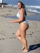 Iskra Lawrence in Blue Bikini on the Beach in Miami