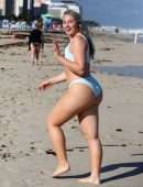 Iskra Lawrence in Blue Bikini on the Beach in Miami