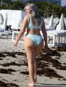 Iskra Lawrence in Blue Bikini on the Beach in Miami
