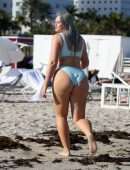 Iskra Lawrence in Blue Bikini on the Beach in Miami