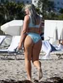Iskra Lawrence in Blue Bikini on the Beach in Miami