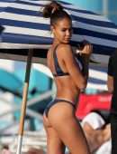 Joan Smalls in Bikini on the Beach in Miami