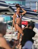 Joan Smalls in Bikini on the Beach in Miami