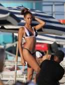 Joan Smalls in Bikini on the Beach in Miami