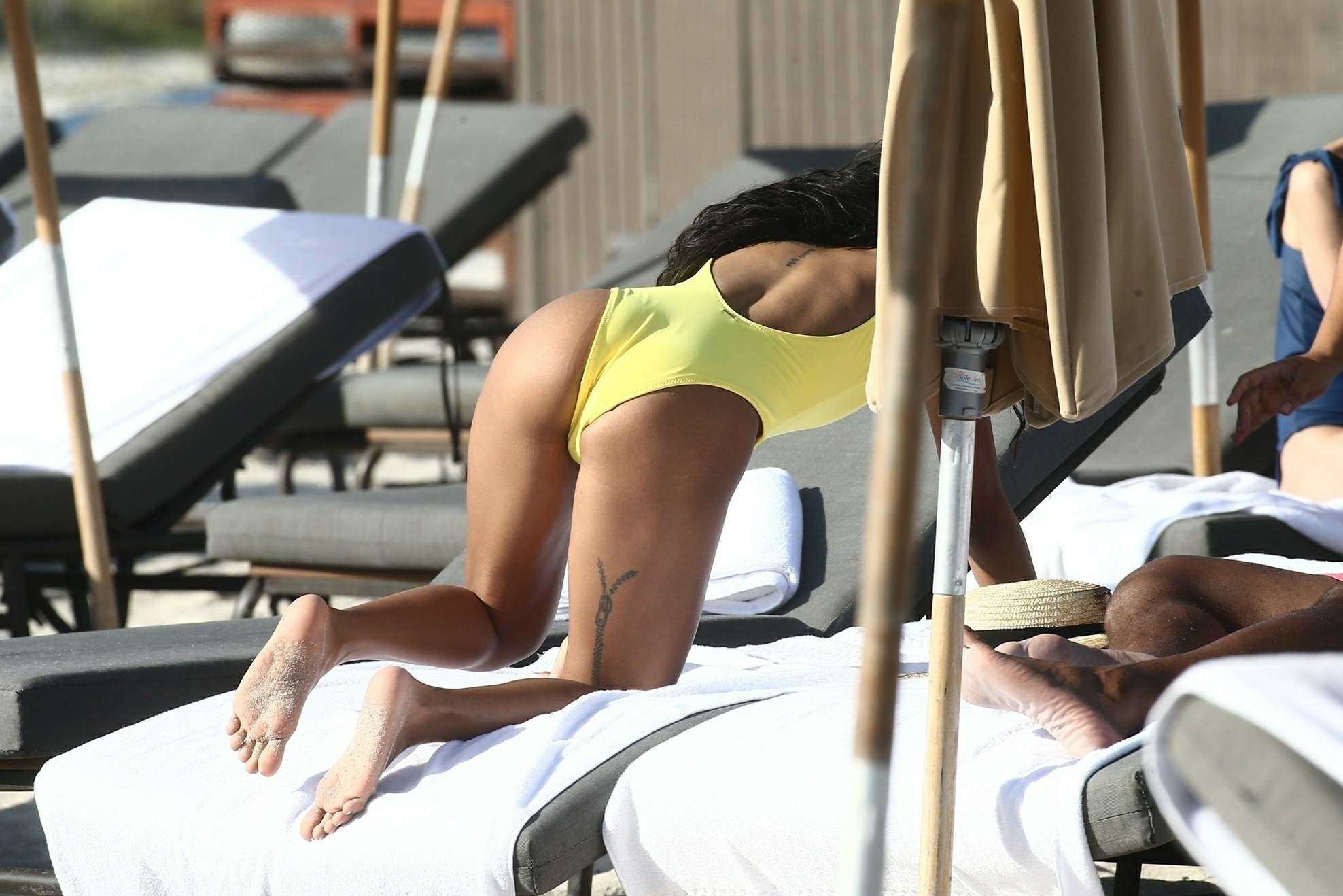 Karrueche Tran in Swimsuit at Beach on Vacation in Miami