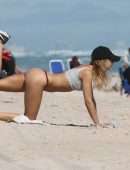 Kimberley Garner in Bikini Working Out on the Beach in Miami