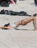 Kimberley Garner in Bikini Working Out on the Beach in Miami