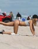 Kimberley Garner in Bikini Working Out on the Beach in Miami