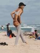 Kimberley Garner in Bikini Working Out on the Beach in Miami