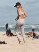 Kimberley Garner in Bikini Working Out on the Beach in Miami