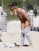 Kimberley Garner in Bikini Working Out on the Beach in Miami